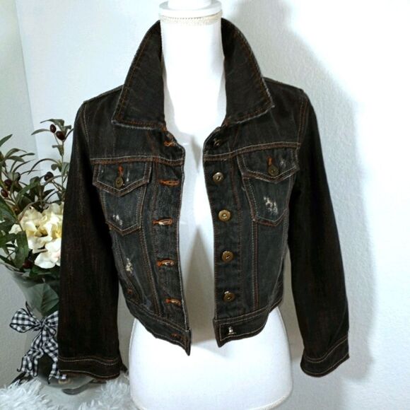 MILLAU DISTRESSED DENIM JACKET SZ.XS EUC - Picture 1 of 5